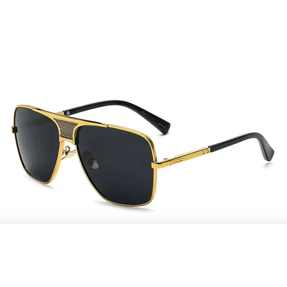 Aviator Sunglasses Gold Frame Black Lens Square Driving Sun Glasses Trendy Gafas